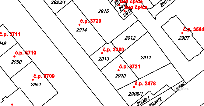 Chomutov 3380 na parcele st. 2913 v KÚ Chomutov II, Katastrální mapa