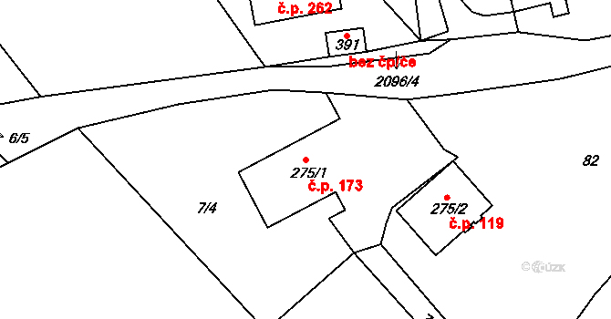 Oldřichov v Hájích 173 na parcele st. 275/1 v KÚ Oldřichov v Hájích, Katastrální mapa