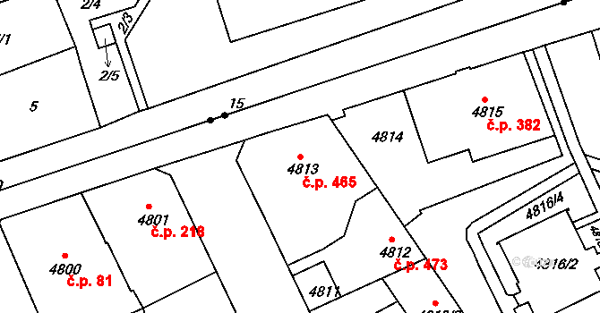 Liberec III-Jeřáb 465, Liberec na parcele st. 4813 v KÚ Liberec, Katastrální mapa