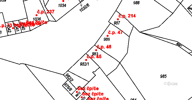 Teplické Předměstí 46, Bílina na parcele st. 983 v KÚ Bílina, Katastrální mapa