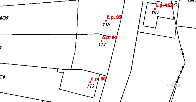 Alexovice 83, Ivančice na parcele st. 114 v KÚ Alexovice, Katastrální mapa
