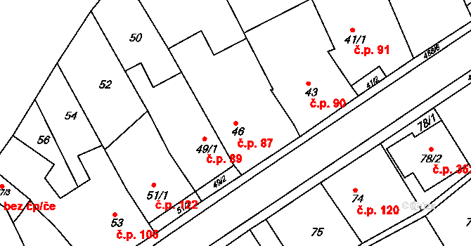 Kanice 87 na parcele st. 46 v KÚ Kanice, Katastrální mapa