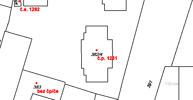 Kuřim 1261 na parcele st. 382/4 v KÚ Kuřim, Katastrální mapa