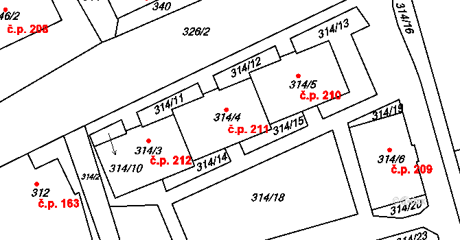 Úštěk-Českolipské Předměstí 211, Úštěk na parcele st. 314/4 v KÚ Úštěk, Katastrální mapa