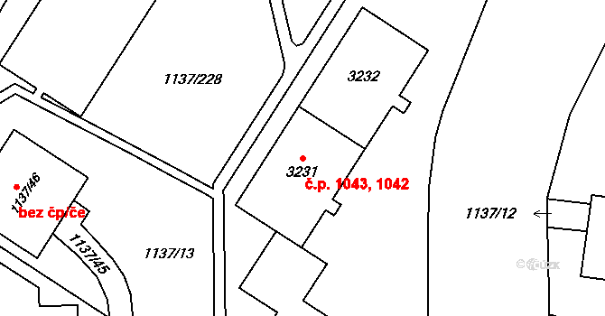 Bolevec 1042,1043, Plzeň na parcele st. 3232 v KÚ Bolevec, Katastrální mapa