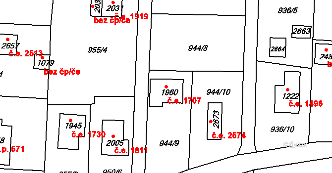Litice 1707, Plzeň na parcele st. 1960 v KÚ Valcha, Katastrální mapa