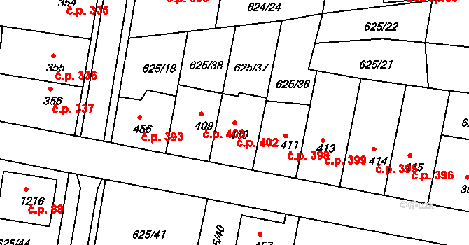 Parník 402, Česká Třebová na parcele st. 410 v KÚ Parník, Katastrální mapa