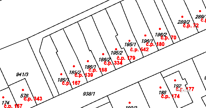 Hylváty 334, Ústí nad Orlicí na parcele st. 186/2 v KÚ Hylváty, Katastrální mapa