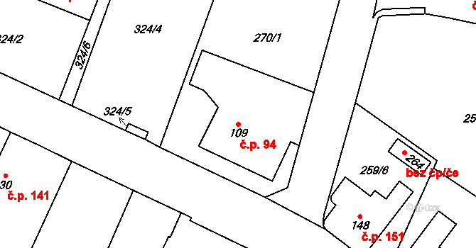 Kerhartice 94, Ústí nad Orlicí na parcele st. 109 v KÚ Kerhartice nad Orlicí, Katastrální mapa