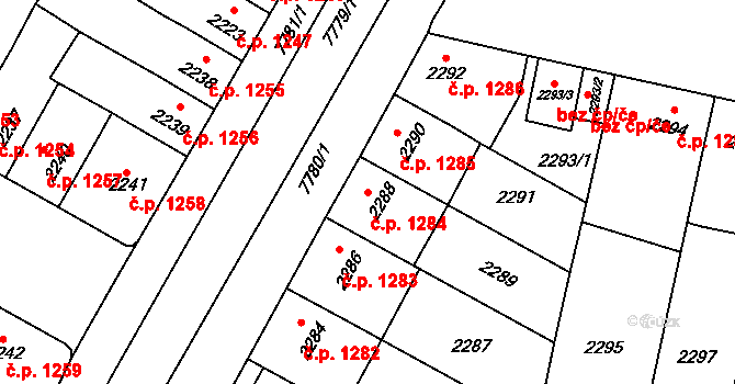 Prostějov 1284 na parcele st. 2288 v KÚ Prostějov, Katastrální mapa