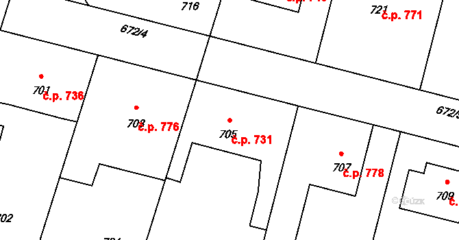 Pečky 731 na parcele st. 705 v KÚ Pečky, Katastrální mapa