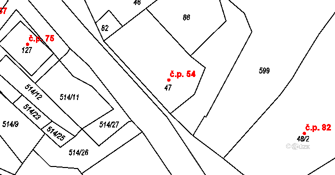 Skvrňov 54 na parcele st. 47 v KÚ Skvrňov, Katastrální mapa