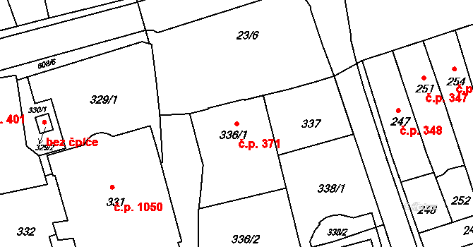 Šluknov 371 na parcele st. 336/1 v KÚ Šluknov, Katastrální mapa