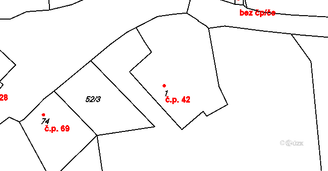 Borek 42, Rokycany na parcele st. 1 v KÚ Borek u Rokycan, Katastrální mapa