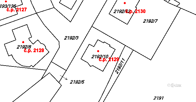 Pelhřimov 2129 na parcele st. 2192/10 v KÚ Pelhřimov, Katastrální mapa