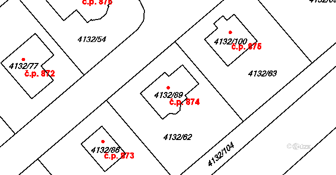 Litomyšlské Předměstí 874, Vysoké Mýto na parcele st. 4132/89 v KÚ Vysoké Mýto, Katastrální mapa