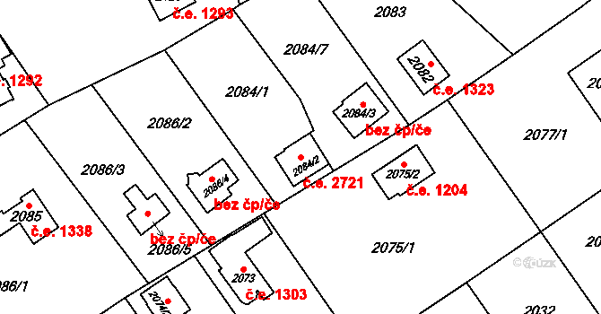 Bolevec 2721, Plzeň na parcele st. 2084/2 v KÚ Bolevec, Katastrální mapa