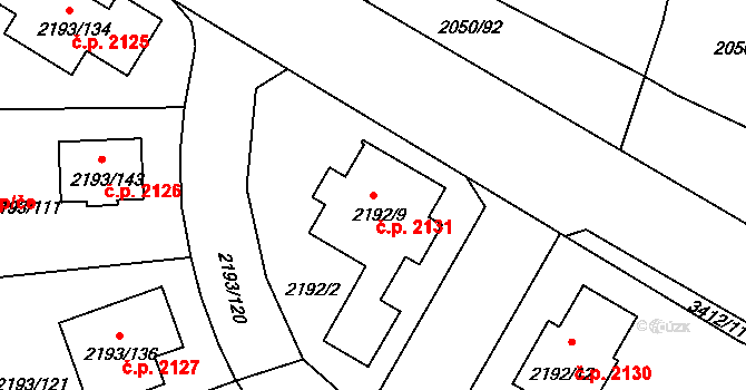 Pelhřimov 2131 na parcele st. 2192/9 v KÚ Pelhřimov, Katastrální mapa
