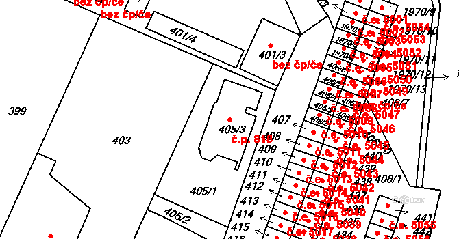 Kamenice nad Lipou 818 na parcele st. 405/3 v KÚ Kamenice nad Lipou, Katastrální mapa