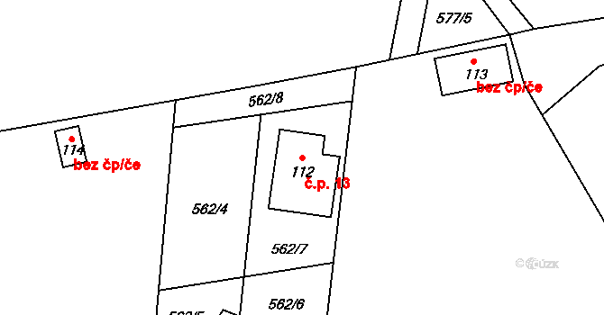 Koryto 13, Zbytiny na parcele st. 112 v KÚ Koryto, Katastrální mapa
