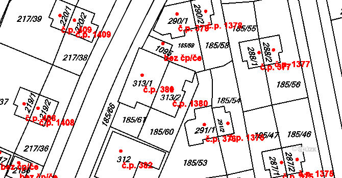 Sezimovo Ústí 1380 na parcele st. 313/2 v KÚ Sezimovo Ústí, Katastrální mapa