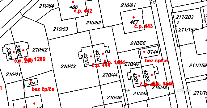 Sezimovo Ústí 1444 na parcele st. 421/2 v KÚ Sezimovo Ústí, Katastrální mapa