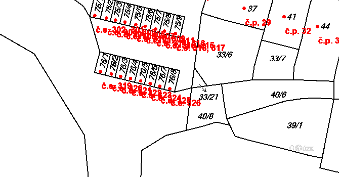 Chanov 326, Obrnice na parcele st. 76/8 v KÚ Chanov, Katastrální mapa