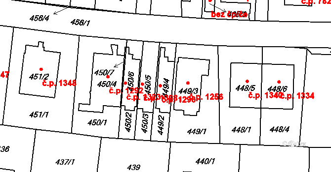 Hostivař 1296, Praha na parcele st. 449/4 v KÚ Hostivař, Katastrální mapa
