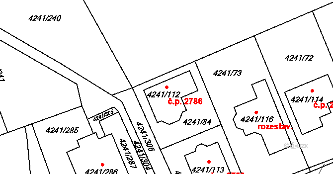 Horní Počernice 2786, Praha na parcele st. 4241/112 v KÚ Horní Počernice, Katastrální mapa