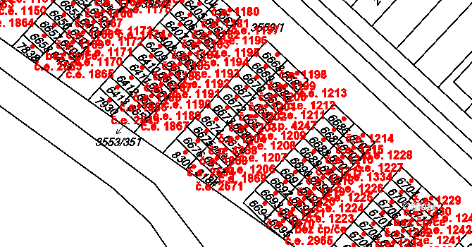 Hodonín 1208 na parcele st. 6680 v KÚ Hodonín, Katastrální mapa