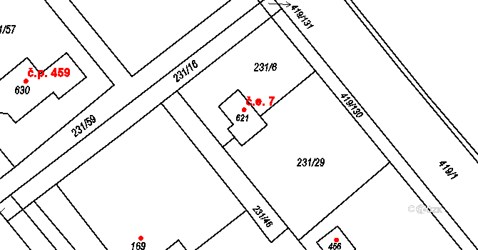Horní Datyně 7, Vratimov na parcele st. 621 v KÚ Horní Datyně, Katastrální mapa