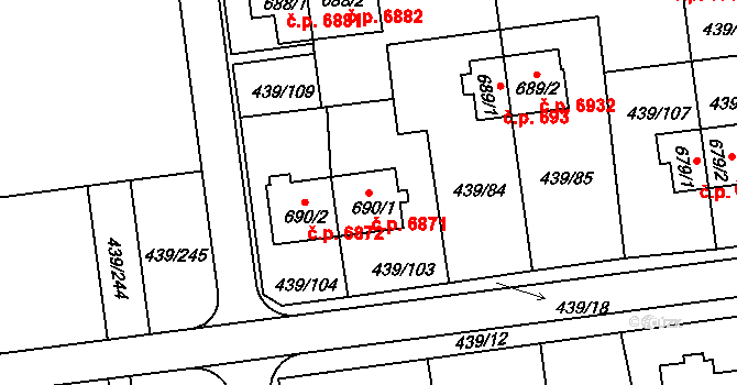 Otrokovice 6871 na parcele st. 690/1 v KÚ Otrokovice, Katastrální mapa
