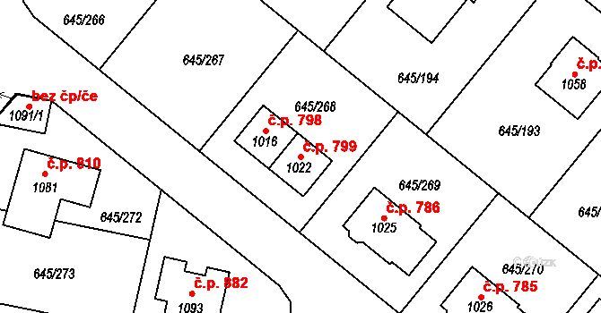 Líbeznice 799 na parcele st. 1022 v KÚ Líbeznice, Katastrální mapa