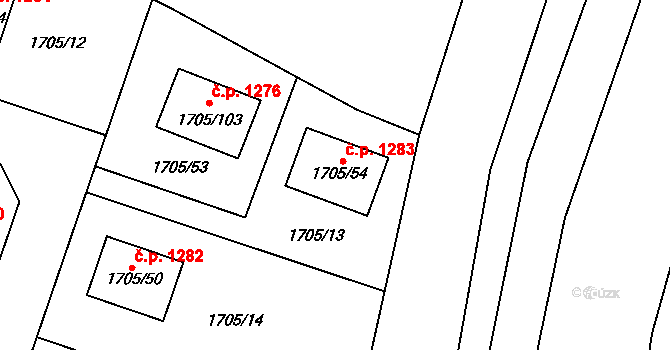 Nýřany 1283 na parcele st. 1705/54 v KÚ Nýřany, Katastrální mapa