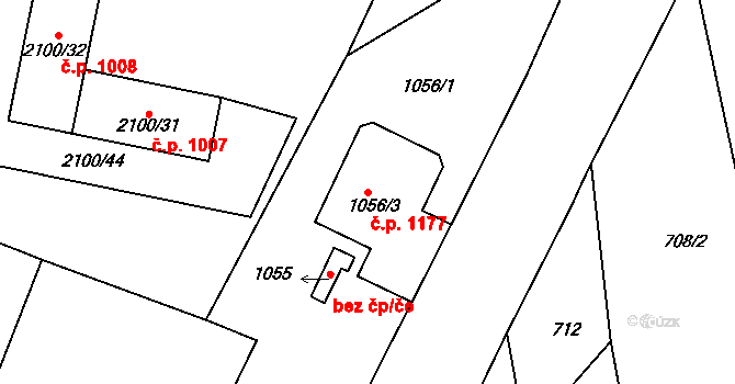 Třemošná 1177 na parcele st. 1056/3 v KÚ Třemošná, Katastrální mapa