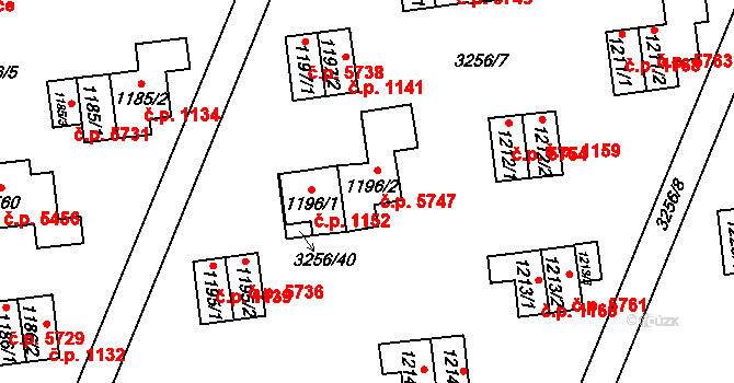 Zlín 5747 na parcele st. 1196/2 v KÚ Zlín, Katastrální mapa