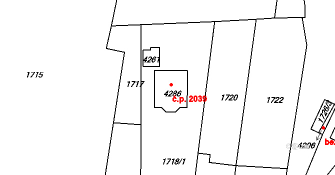 Čelákovice 2039 na parcele st. 4286 v KÚ Čelákovice, Katastrální mapa