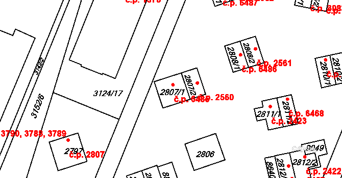 Zlín 6485 na parcele st. 2807/1 v KÚ Zlín, Katastrální mapa