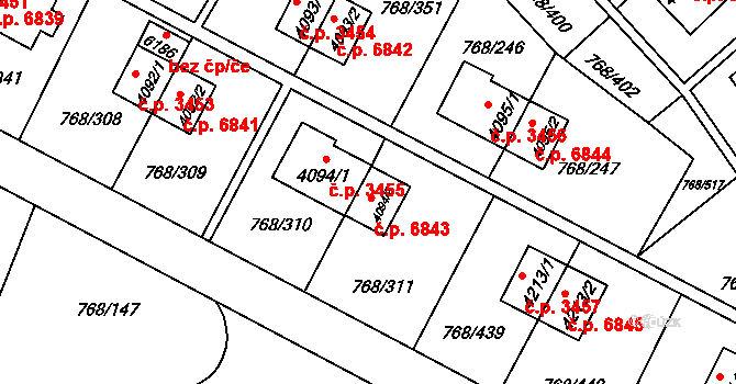 Zlín 6843 na parcele st. 4094/2 v KÚ Zlín, Katastrální mapa