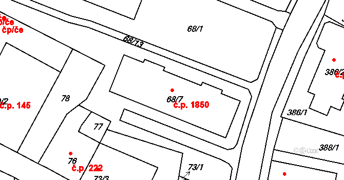 Pokratice 1850, Litoměřice na parcele st. 68/7 v KÚ Pokratice, Katastrální mapa