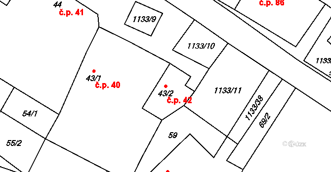 Malíkov nad Nežárkou 42, Horní Pěna na parcele st. 43/2 v KÚ Malíkov nad Nežárkou, Katastrální mapa
