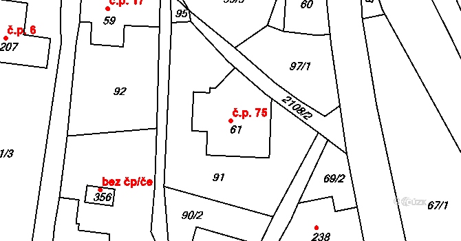 Horní Lánov 75, Lánov na parcele st. 61 v KÚ Horní Lánov, Katastrální mapa