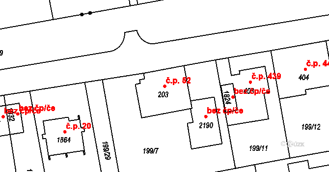 Hrabůvka 52, Ostrava na parcele st. 203 v KÚ Hrabůvka, Katastrální mapa