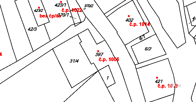 Dvořiště 1005, Bystřice nad Pernštejnem na parcele st. 397 v KÚ Dvořiště u Bystřice nad Pernštejnem, Katastrální mapa