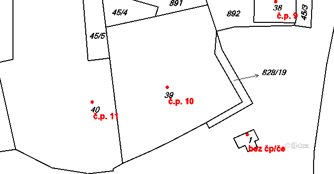 Cerhonice 10 na parcele st. 39 v KÚ Cerhonice, Katastrální mapa