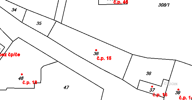 Střemchoví 15, Dolní Loučky na parcele st. 36 v KÚ Střemchoví, Katastrální mapa