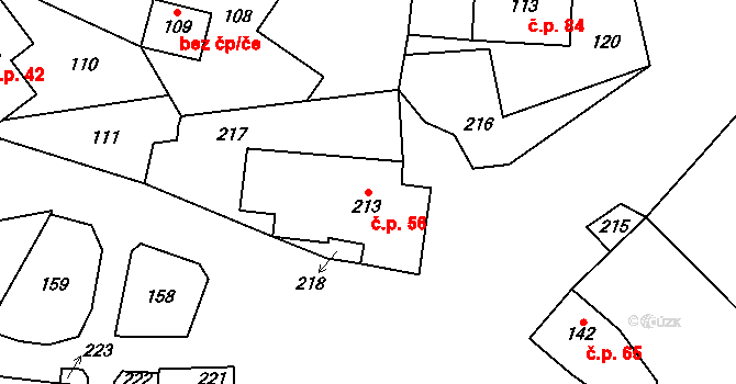 Prosetín 56 na parcele st. 213 v KÚ Prosetín u Bystřice nad Pernštejnem, Katastrální mapa