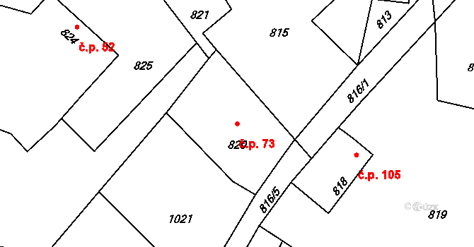 Hvozdná 73 na parcele st. 820 v KÚ Hvozdná, Katastrální mapa