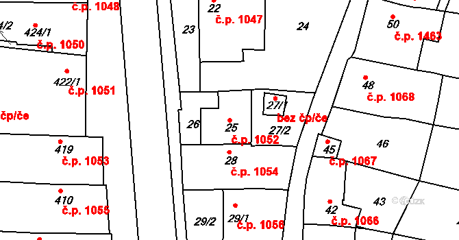 Brumov 1052, Brumov-Bylnice na parcele st. 25 v KÚ Brumov, Katastrální mapa