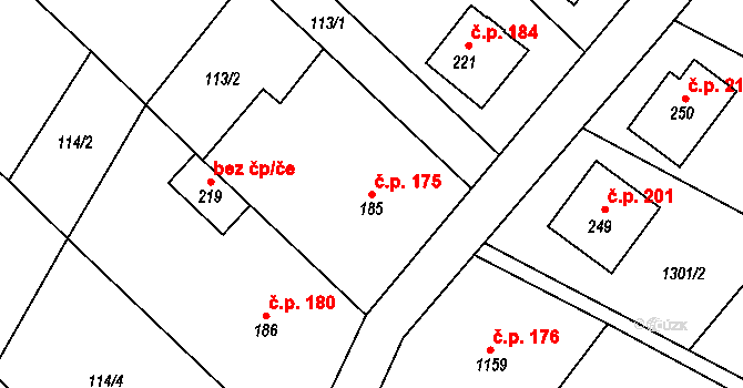Racková 175 na parcele st. 185 v KÚ Racková, Katastrální mapa